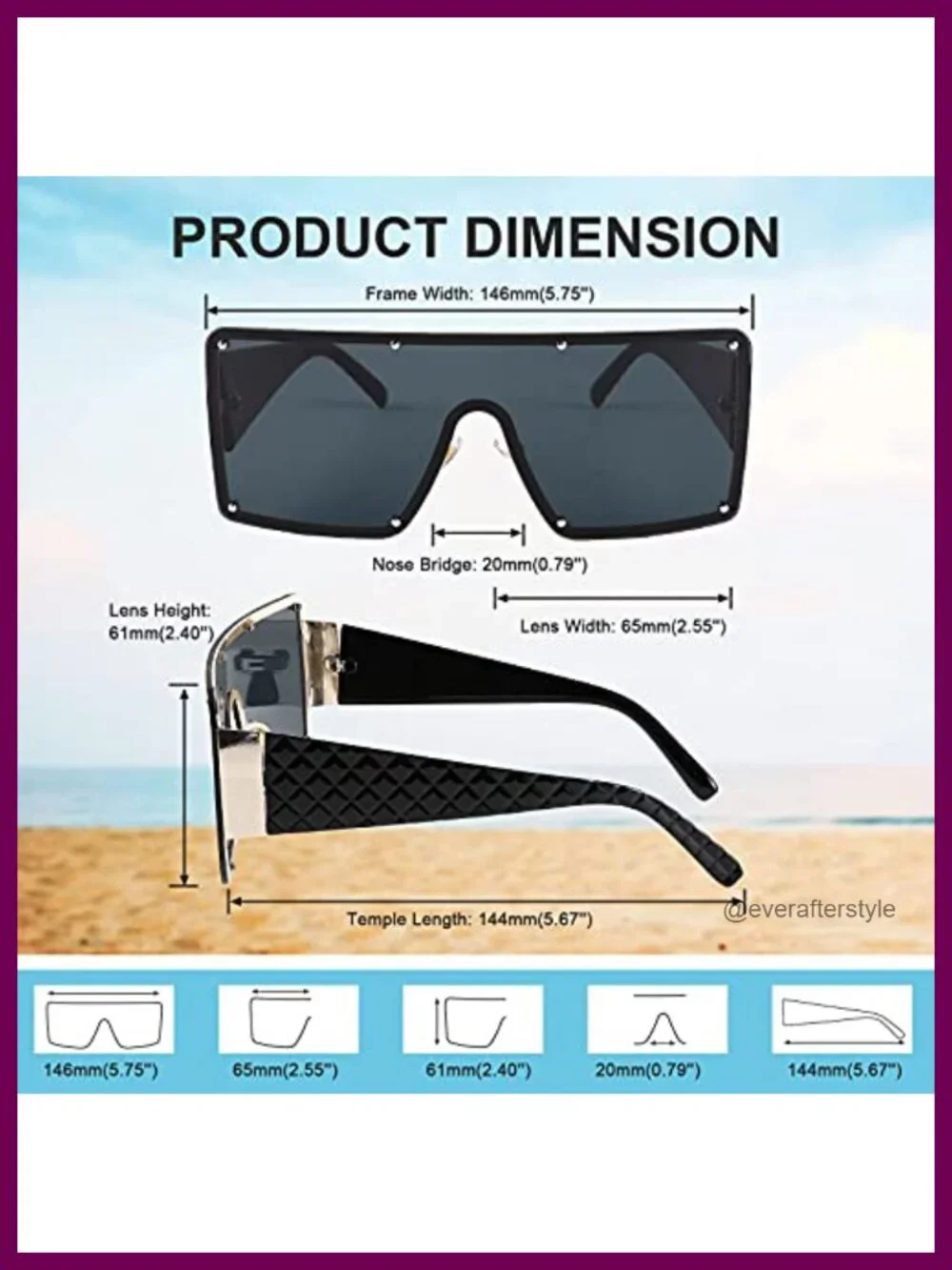 Oversized Square Sunglasses for Women Men Flat Top Shield One Piece Frameless